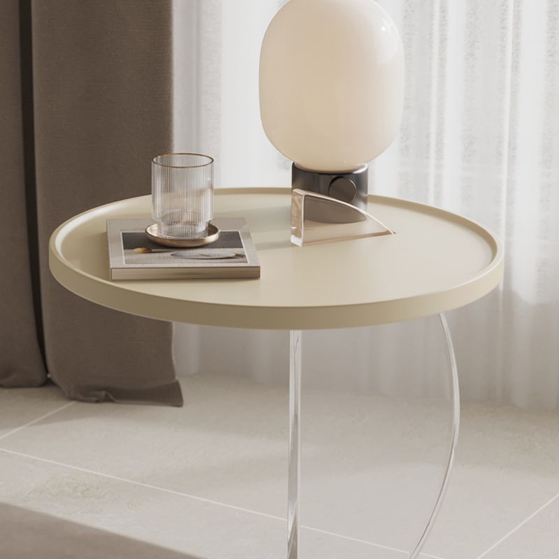 Contemporary Wood Round Top Side Table Acrylic Pedestal End Table