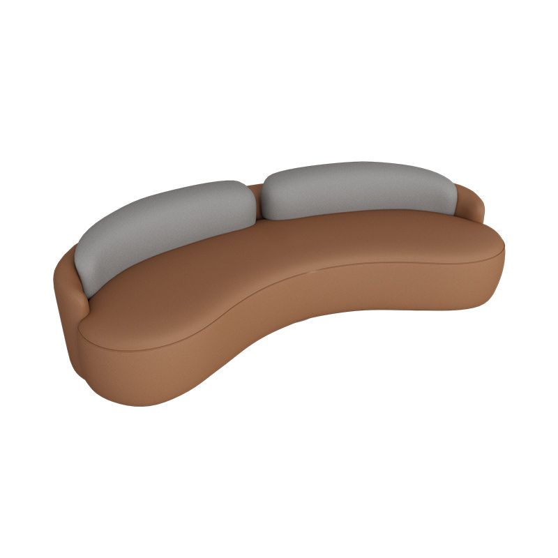 Contemporary 25.59"H Faux Leather Tuxedo Arm Curved Sofa for Living Room