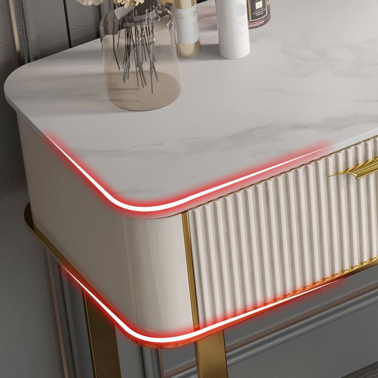 Beige Make-up Vanity Metal Dressing Table Stool Set with Drawers