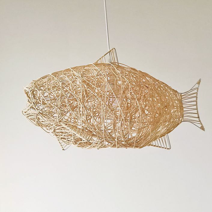 Bamboo Fish Shape Hanging Lamp Kit Contemporary Style Beige Hanging Pendant Light