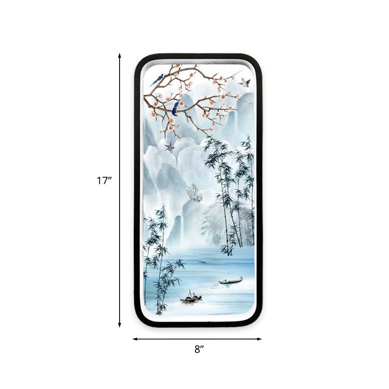 Aluminium River Mountain Mural Éclairage chinois noir et bleu LED MUR MURD LEILTURE