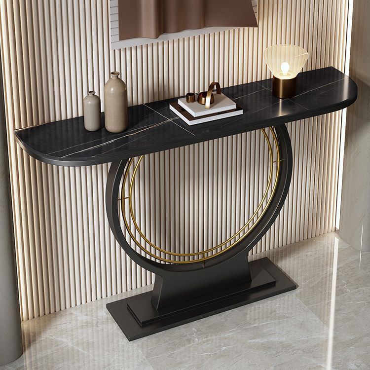 11" Wide Glam Console Table Stone Half Moon Console Accent Table