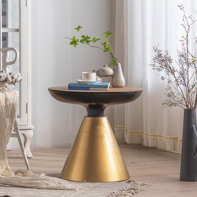 French Country Wooden Round Top Side Table Iron Pedestal End Table
