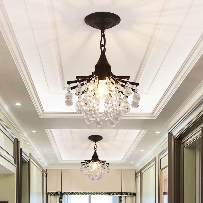 Crystal Drops Chandelier Single Bare Bulb Metal Chandelier