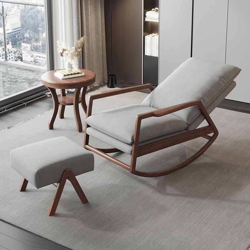 Mid-Century Modern Rocking Chair Fabric Upholstered Solid Color Porch Rocking Chair