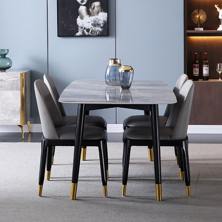 Rectangle Grey Tone Dining Table Sintered Stone Table Luxury with 4 Legs