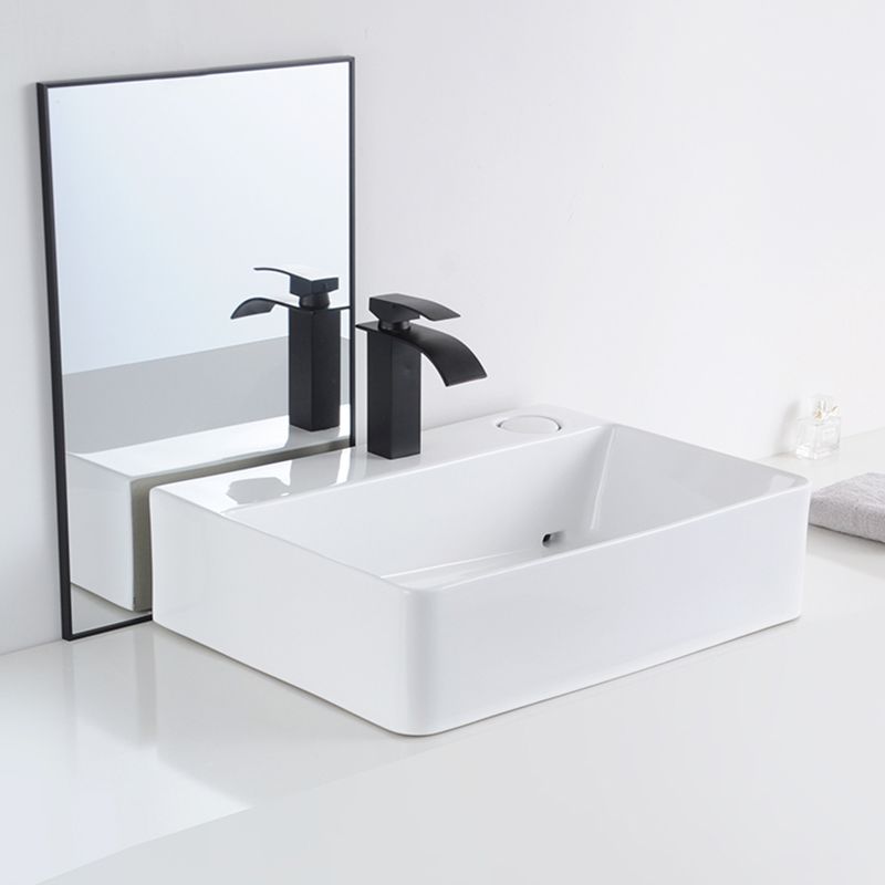 Contemporary Bathroom Sink Single Faucet Hole Porcelain Rectangular Vessel Bathroom Sink