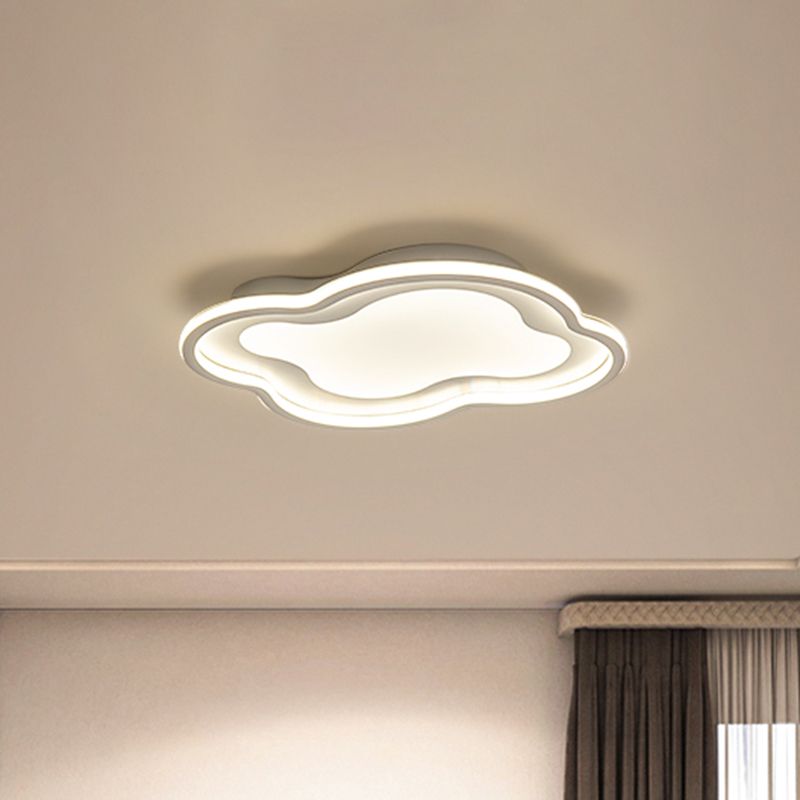 White/Blue Cloud Shape Flush Mount Lamp Modernist Metallic LED Ceiling Light Fixture for Nursery Room, Warm/White Light