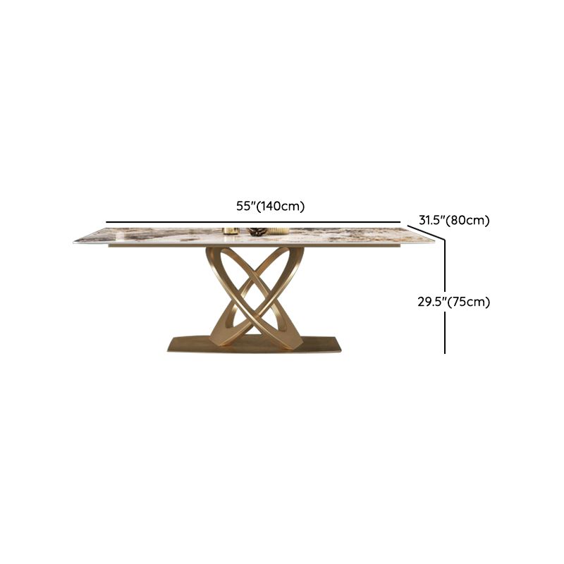 Glam Style Sintered Stone Top Metal Base Dining Table with Chairs
