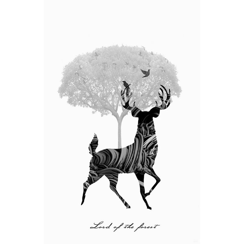 Black-White Artistic Mural Decal Full Size Deer and Tree Pattern Wall Covering for Bedroom