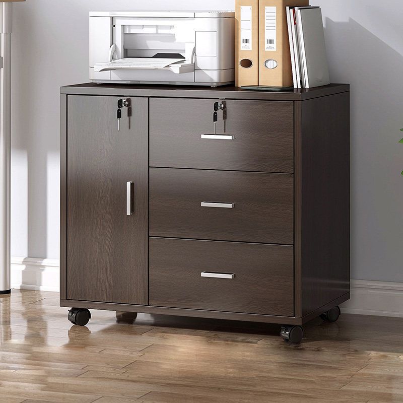 Mid Century Modern Cabinet Wood Locking Drawers and Storage Cabinet with Castors