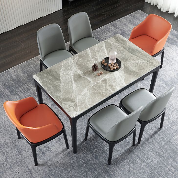 Rectangle Mid-Century Modern Dining Table Two-Color Fixed Table with Sintered Stone