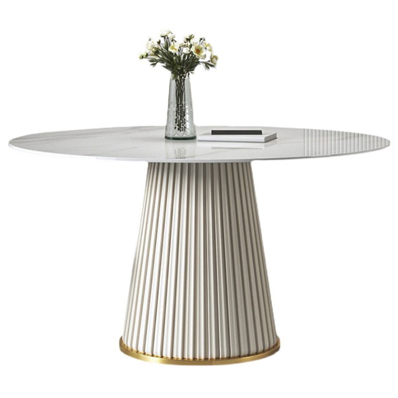 Traditioneller luxuriöser runder Esstisch gesinterten Steintisch mit weißer Sockelbasis