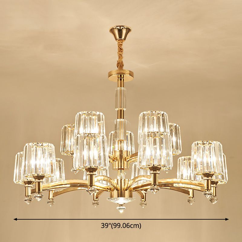 Cylindrical Chandelier Light Minimalist Optic Crystal Prism Gold Pendant for Living Room