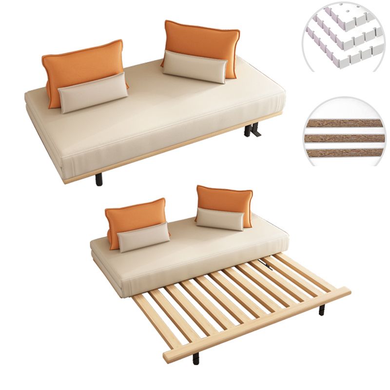 Modern Convertible Sofa Bed Armless Sofa with Pillows in Beige