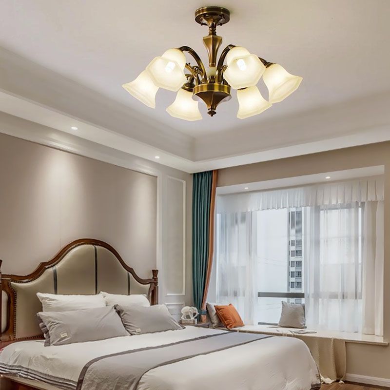 American Style Ceiling Light Bell Shape Ceiling Lamp with Glass Shade for Living Room