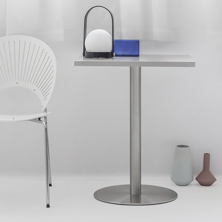 Metal Industrial Square Dining Table Stainless Steel Top Table with Pedestal