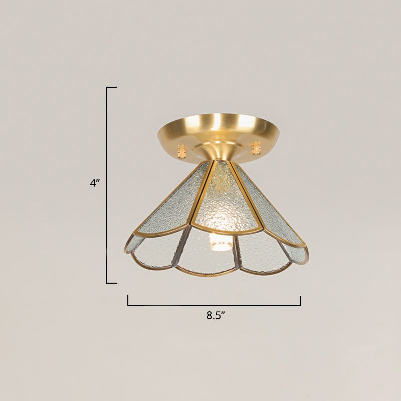 Lámpara empotrable de techo de vidrio Tiffany Floral Semi Mount Lighting de 1 luz en latón para pasillo