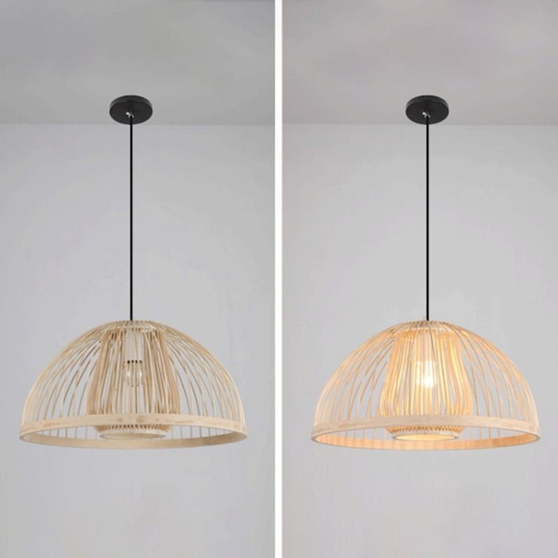 1 Light Bowl Hanging Light Fixtures Chinese Bamboo Ceiling Light for Restaurant