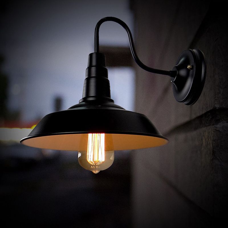 Retro Industrial Style Wall Sconce with Dome Shade Metal Gooseneck Arm Wall Light for Restaurant