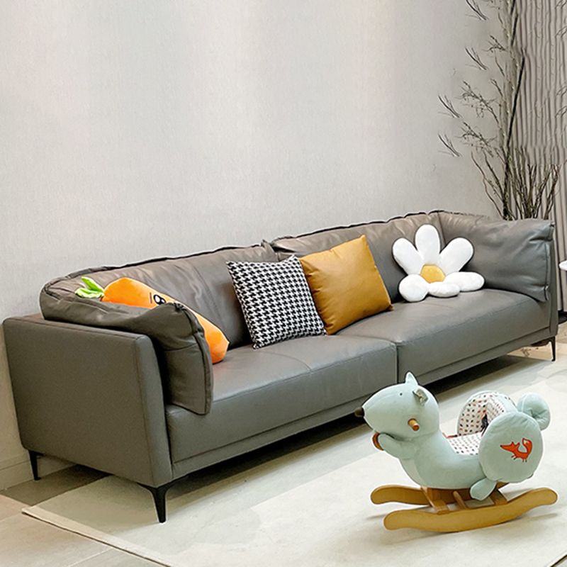 Contemporary Square Arm Sectional Genuine Leather Stationary Sectional Set