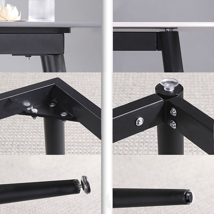 Contemporary Style Sintered Stone Dining Table with White Fixed Table and 4 Legs Base