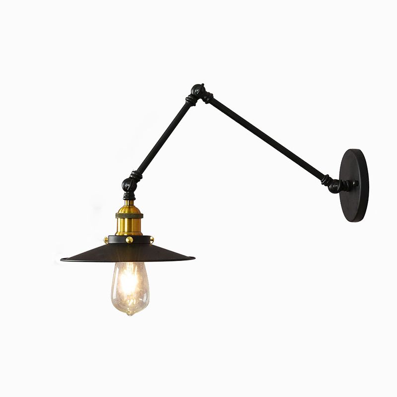 10"+10" 2-Sections Swing Arm Wall Mount Light Single Bulb Retro Industrial Style Coffee Shop Sconce Lights in Matte Black
