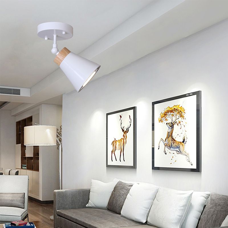 Plafoniera da incasso con paralume affusolato regolabile Plafoniera modernista in metallo a 1 luce nero/bianco