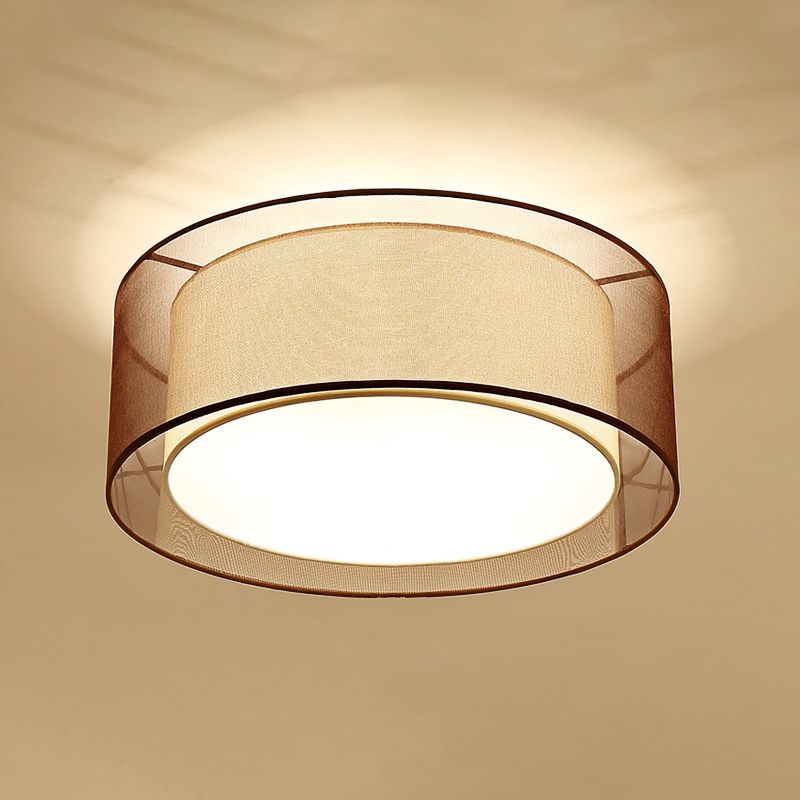 Coffee Flush Mount Lighting Fixture Minimalist-Style Fabric Geometrical Close to Ceiling Lamp