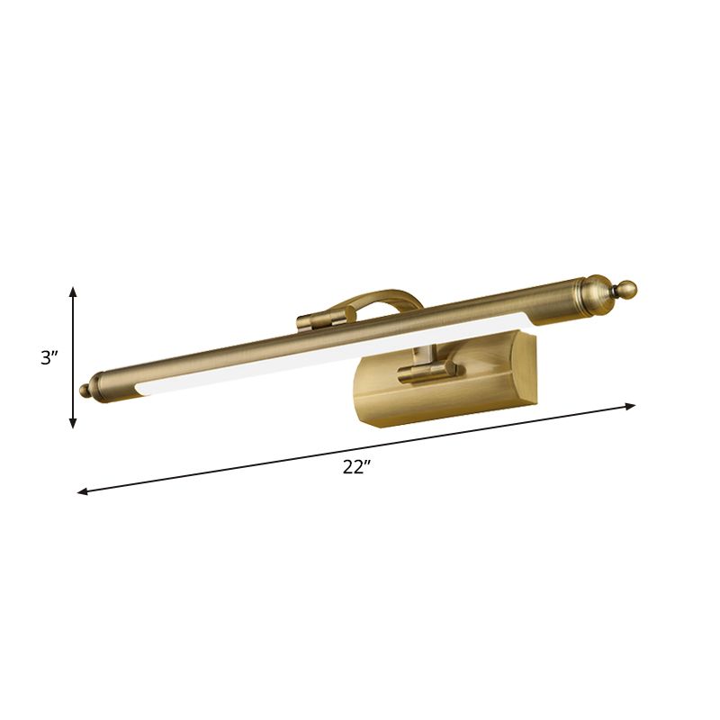 Straight Mirror Cabinet Vanity Lamp Metallic LED Modernism Wall Mounted Light Fixture in Brass