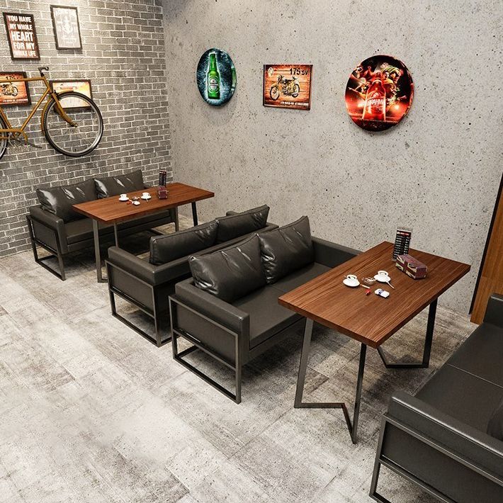 Industrial Solid Wood Dinner Room Kitchen Table Brown Table with Black Frame