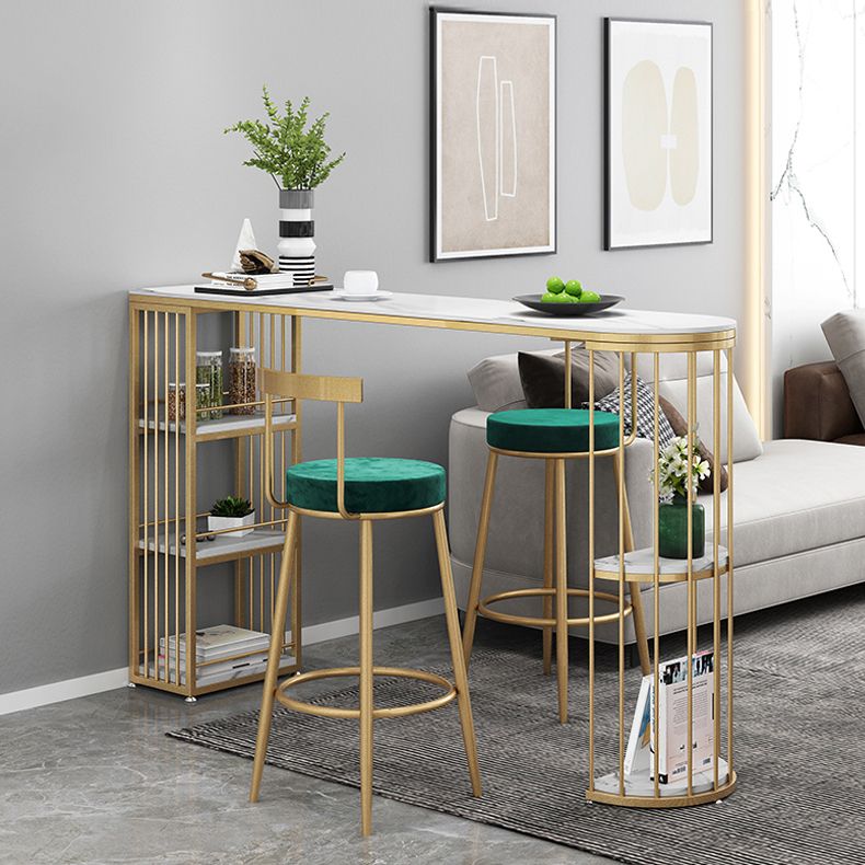 Industrial Iron Bar Table Faux Marble White Specialty Top 41.3"H Bistro Table with Storage