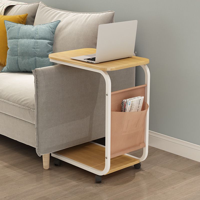 17.7" W Rectangular Side Table with Casters Modern Simple 1 - Shelf End Table