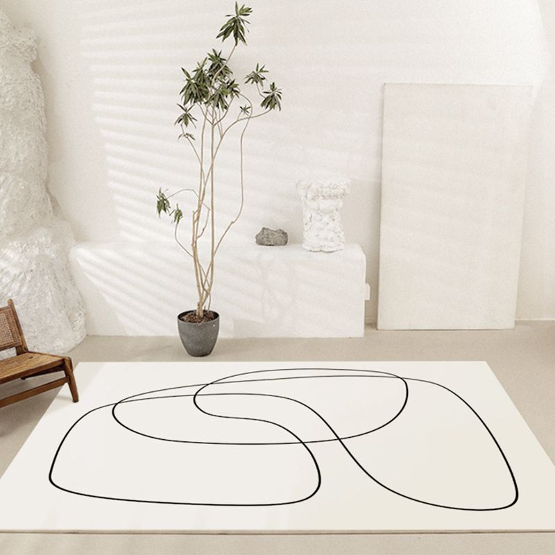 White Line Pattern Area Carpet Modern Polyester Area Rug Non-Slip Backing Rug for Home Decor