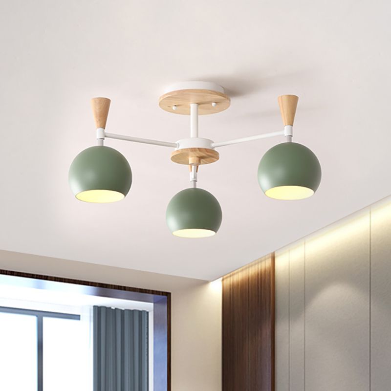 Macaron 3/6/8-Light Ceiling Lamp with Acrylic Shade Pink/Yellow/Blue Dome Semi Flush Pendant