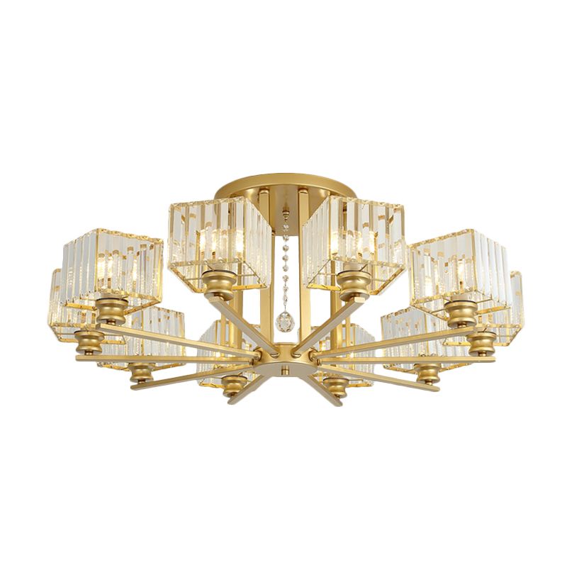 Lámpara empotrada rectangular de cristal prismático, lámpara de techo semiempotrable moderna para sala de estar con 4/6/8 luces, en negro/dorado