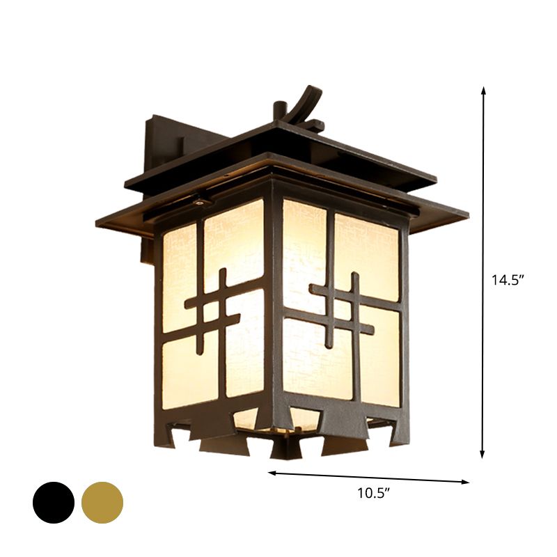 1 Light Sconce Light Fixture Farmhouse Outdoor Wall Lamp with Square Textured Glass Shade in Brass/Black
