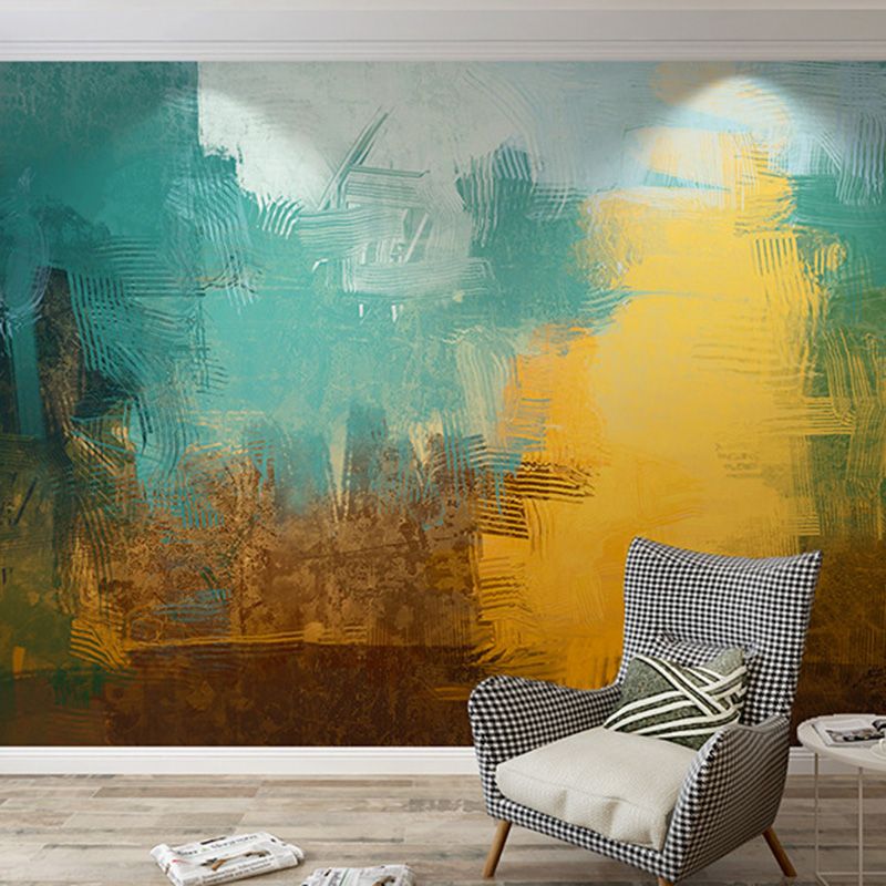 Giant Wall Covering for Living Room Forest Mural Wallpaper in Green and Yellow, Stain-Resistant