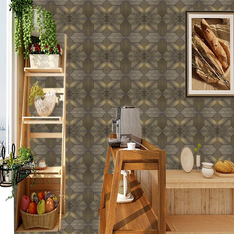 Brown Wood Wallpaper Panels Floral Rustic Self Sticking Wall Covering for Sitting Room