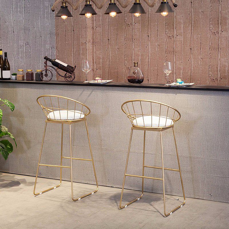 Glam Style Low Back Dining Stools Metal Bar Stools with Footrest