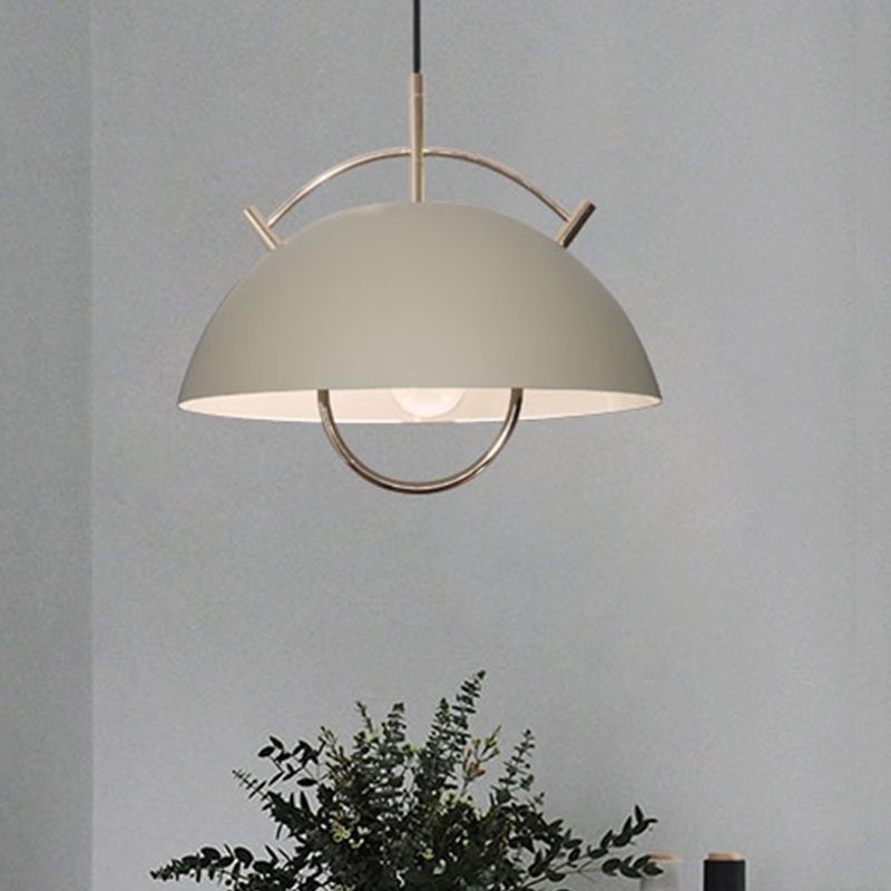Metal Bowl Down Lighting Macaron 1 Head Blue/White/Khaki Hanging Ceiling Light with Handle