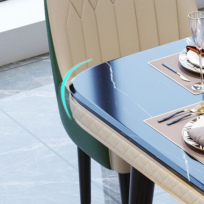 Glossy Black Dining Table Set 1/2/5/7 Pieces Metal Dinette Set with Faux Leather Chairs