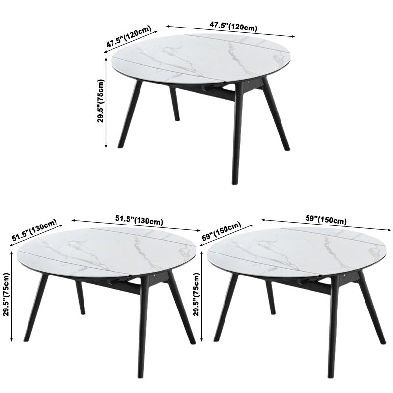 Foldable Sintered Stone Top Dining Table Modern Round Table with Metal 4 Legs