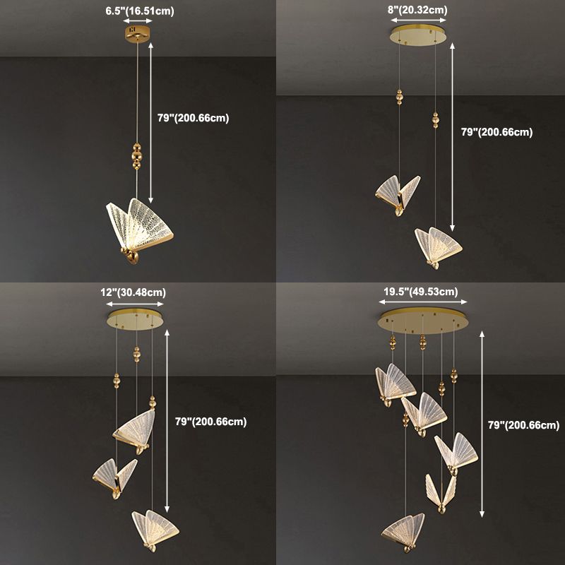 EinfachheitslED hängende hängende helle goldene Schmetterlingslampen -Lampe mit Acrylschatten