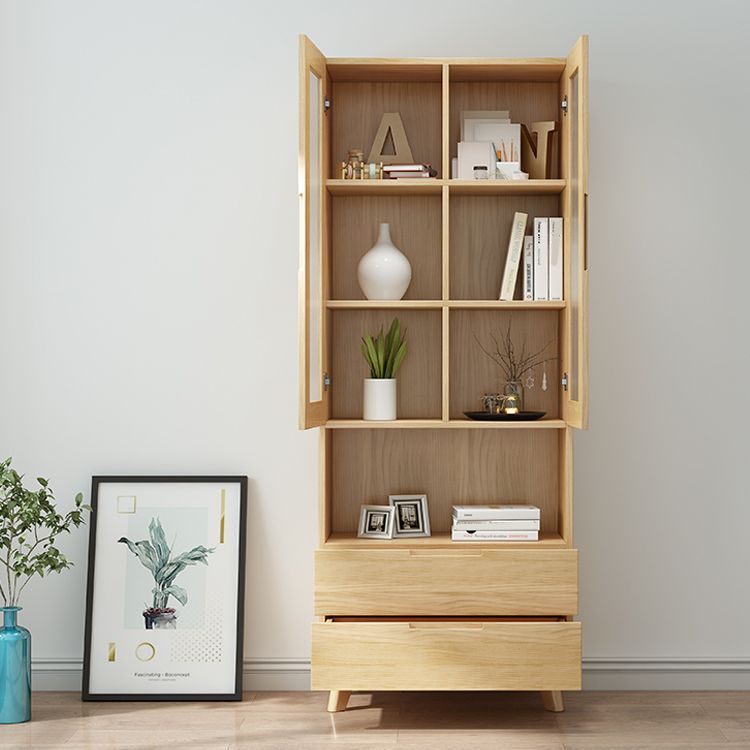 70.9" Tall Modern Natural Cabinet Solid Wood Chest with Glass Door
