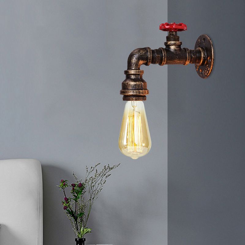 Accesorio de pared de conducto de hierro Farmhouse de la sala de estar 1 cabeza de la sala de estar Luz en bronce con válvula
