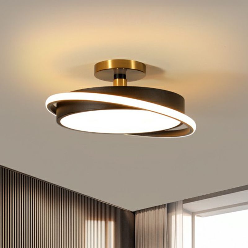 Round Semi Flush Ceiling Light Fixture Nordic Acrylic Bedroom LED Flush Mount Light