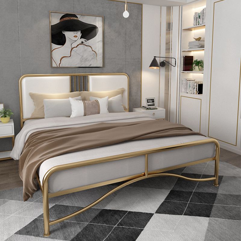 Glam Metal Open-Frame Bed with Rectangular Upholstered Headboard