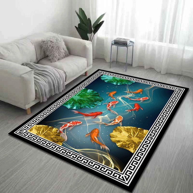 Dark Color Antique Print Rug Polyester Traditional Anti-Slip Backing Indoor Rug for Living Room