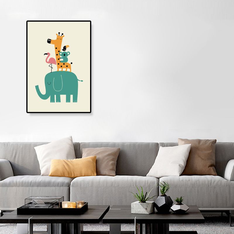 Colorful Illustration Animal Canvas Textured Cartoon Childrens Room Wall Art Print